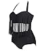 Creabygirls Womens Plus Size Print High Waist Two Piece Tassel Swimsuits(Black,X-Large)