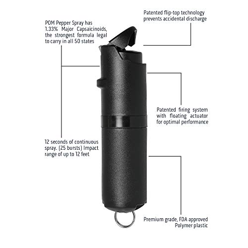 POM Pepper Spray Black Flip Top Keychain Maximum Strength OC Spray