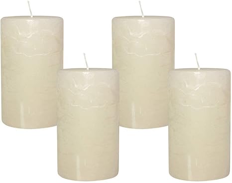 4 Rustic Pillar Candle Candle Cream White 6x10 Cm 38 Hours Burn Time Amazon De Kuche Haushalt