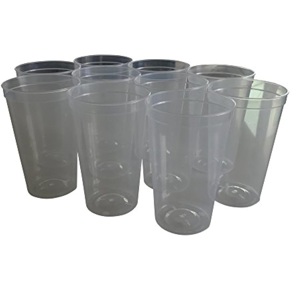 10 Pack Blank 22 Oz Plastic Stadium Cups Bulk Made In USA, Reusable