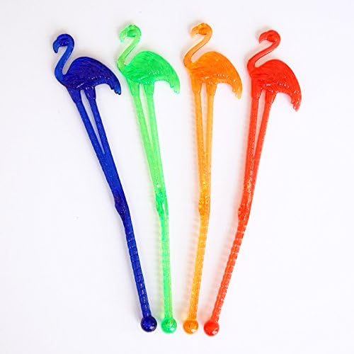 6-inch Plastic Flamingo Cocktail Party Drink Stirrers (8 Count) - Assorted Neon