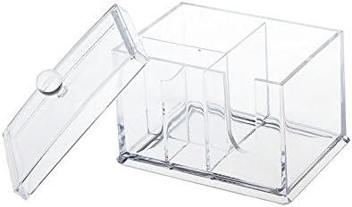 Clear Acrylic organizer, 4 Grids, Cosmetic organizer, Swab Storage Case for Cotton Swabs, Makeup Pads, Storage case for bathroom &amp; vanity counter
