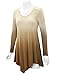Lock and Love WT1050 Womens V Neck Long Sleeve Dip Dye Handkerchief Hem Tunic Top XL BROWN