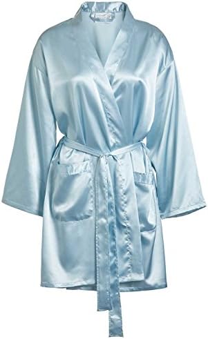 TowelBathrobe TowelRobes Women's Kimono Satin Robe Satin Lounge Bridesmaids Short Robe Light Blue Large