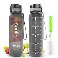 Agole Water Bottle, Non-Toxic BPA Free Reusable 36 oz Water Bottle with Time Marker for Outdoor Cycling Sports Water Bottle with a Cleaning Brush