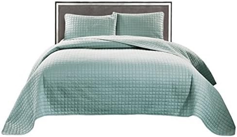 Williom Town Prewashed 3 PC Solid Color Quilted Pattern Coverlet Quilt Set, Seafoam, Queen