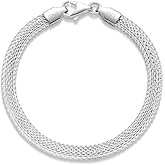 Porment Italy S925 Sterling Silver Bracelet for Women, 5mm Mesh Link Chain Bracelet Solid S925 Sterling Silver for Women Birthday Valentines Christmas Jewelry Gifts 6.5" 7.5" 8" 8.5"