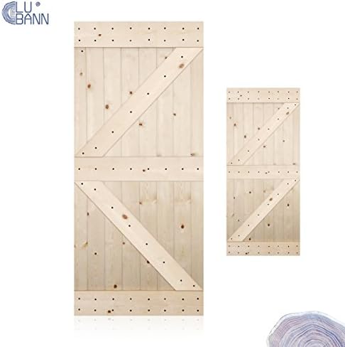 LUBANN 28 / 30 / 36 / 38 / 42 in. x 84 in. Unfinished British Brace Knotty Pine Barn Door . Country Style . Made in U.S. (British Brace 38 in.)