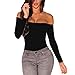 Eiffel Women's Long Sleeves Bodysuit Off Shoulder Stretchy Jumpsuits Rompers Tops Black, Small(US 4-6)