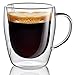 Set Of 2 Mugs, Strong Double Walled Insulated drinking glasses with handle, 10 oz Glass Coffee Cups Dishwasher. Microwave, freezer with NO RISK. Jecobi.