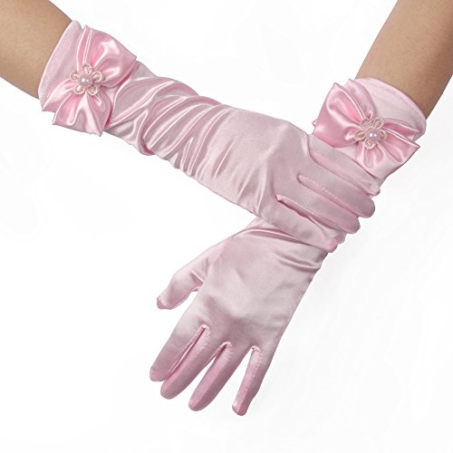Lusiyu Girl Solid Color Long Elbow Length Formal Pageant Glove (Pink 01) - Thumbnail 2
