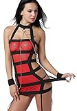 High Elastic Rubber Band Together Tight Miniskirt Babydoll Girly Lingerie and Garter (M, Black + Red)