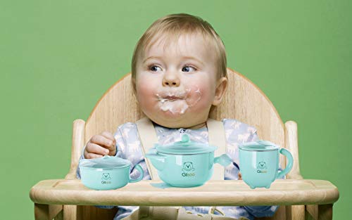 BPA Free Baby Feeding Set, Feeding Bowl with Lid, Salad Bowl, Milk Cup,Spoon and Fork for 6m+ Toddlers,316 Stainless Steel,Gift Set Tableware Set by Glisoo(Mint Green) - Thumbnail 7
