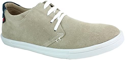 Inglese Leather Boat Shoes for men - Beige,Lace-up,Soft Cowhide Suede Upper,White Rubber Sole,Soft Insole
