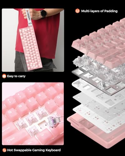 DAREU COOL60 Wired Halbtransparent Beleuchtete Tastaturen, 8K Hz Rapid Trigger Magnetic Gaming Tastatur, 15 RGB Modes, 0.01mm RT-Genauigkeit, Einstellbare Betätigung, 60% Tastatur für PC/Mac(Rosa) 10