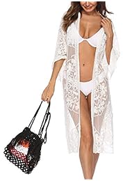 Kimono de encaje para mujer, diseño floral de ganchillo