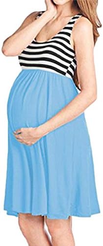 Challyhope Women O-Neck Pregnant Dress Casual Maternity Stripe Splice Swing Tank Dress
