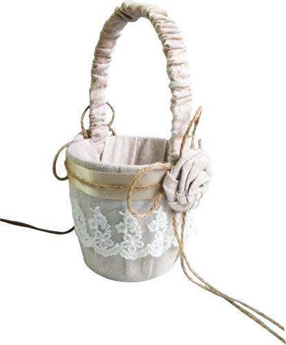 BETAULIFE Elegant Satin Bow Flower Girl Basket Ivory 2 pcs/Pack (14.5cm Jute)