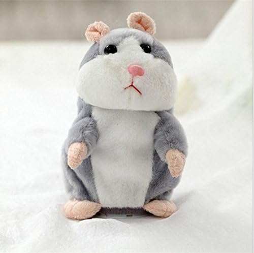 PhooDoll Lovely Talking Plush Hamster Toy Can Change Voice Record Sounds Nod Head or Walk Early Education for Baby gray and nodding; height:15cm