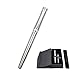 Rollerball Pens Set Fine Point for Men Black Gel Ink Classic Design Stainless Steel Micro 0.5mm with Pen Bag, 1 Extra Refill (Silver Barrel)