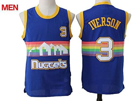 Denver Nuggets Team Shirts Mens #3 Allen Iverson Blue Rainbow Version Jersey S