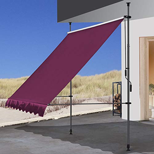 QUICK STAR Klemmmarkise 300 x130cm Bordeaux Balkonmarkise Sonnenschutz Terrassenüberdachung Höhenverstellbar von 200-290cm Markise Balkon ohne Bohren