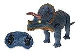 Dinosaur Planet Remote Controlled Battery Operated RC Toy Triceratops Figure w/Shaking Head, Walking Movement, Light Up Eyes & Sounds