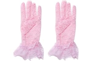 AISIBO Pink Lace Gloves Women Ladies Elegant Short Sun Protection Lace Gloves, Princess Dress Gloves for Wedding Dinner Party