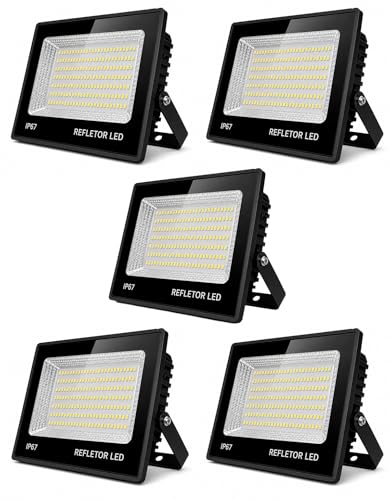 Kit 5 Refletores LED 500W 120 LEDs Alta Potência Branco Frio IP67 Uso Externo OutStay