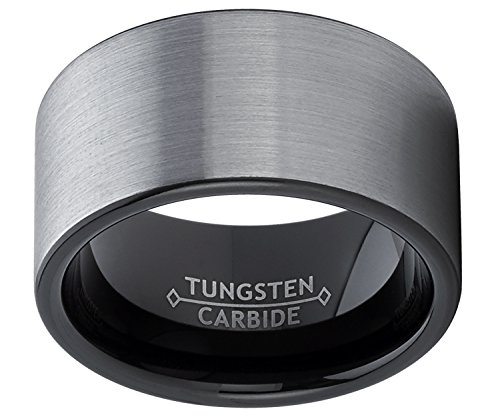 Metal Masters Co. Men's Black Tungsten Carbide Pipe-Cut Wedding Band Engagement Ring Brushed Comfort Fit 12mm 9 - Thumbnail 2