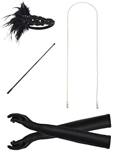 JustinCostume 1920s Accessories Headband Necklace Gloves Cigarette Holder (W)