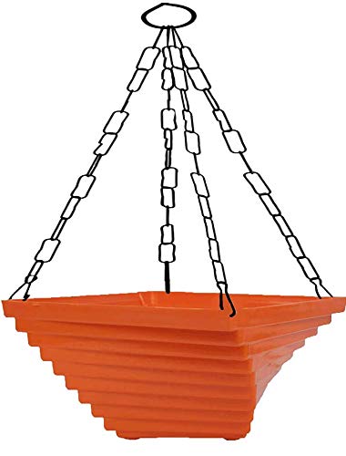 Gardens Need 100% Virgin Plastic Spiral Hanging with Iron Chain | Set of 4 Planter, (23.5cm x 23.5cm x 11cm, Orange)