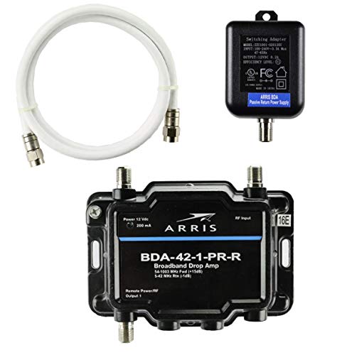 Arris 1-Port Bi-Directional Cable TV, OTA, Satellite HDTV Amplifier Splitter Signal Booster with Passive Return And Coax Cable Package - cableTVamps®