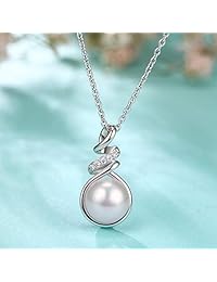 VOUCHON - Collar con colgante de perlas cultivadas de agua dulce para mujer de plata de ley 925