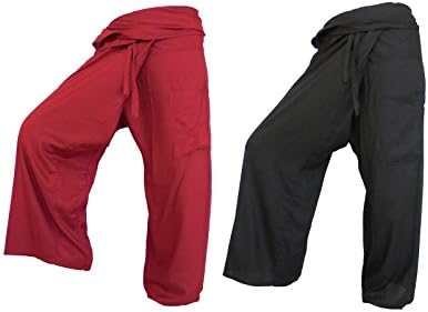 Pack Two Very Soft Rayon Yoga Pants Thai Fisherman Trousers Lululemon Trousers Free Size : Solid Red and Black