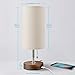 Hong-in Solid Wood Table Lamp Minimalist Design Bedside Nightstand Lamp with USB Charging Port Fabric Shade for Bedroom, Living, Study Room (Round)