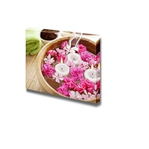 Canvas Prints Wall Art - Spa Therapy with Flowers in Water on a Bamboo Mat | Modern Wall Decor/Home Decoration Stretched Gallery Canvas Wrap Giclee Print & Ready to Hang - 12" x 18"