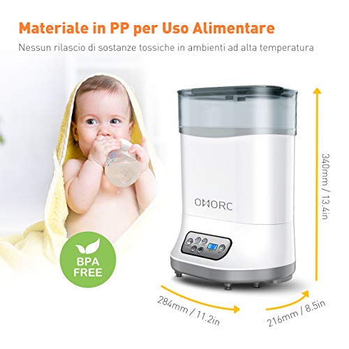 Sterilizzatore Biberon, a Vapore Elettrico&Asciugatura, Multifunzionale 6 In 1, Per 6 Biberon, Spegnimento Automatico, LCD Touch-Screen, Controllo Tempo Preciso