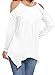 MIHOLL Women's Long Sleeve Tunic Tops Casual Cold Shoulder Loose Fit Blouse Shirts (Medium, White)