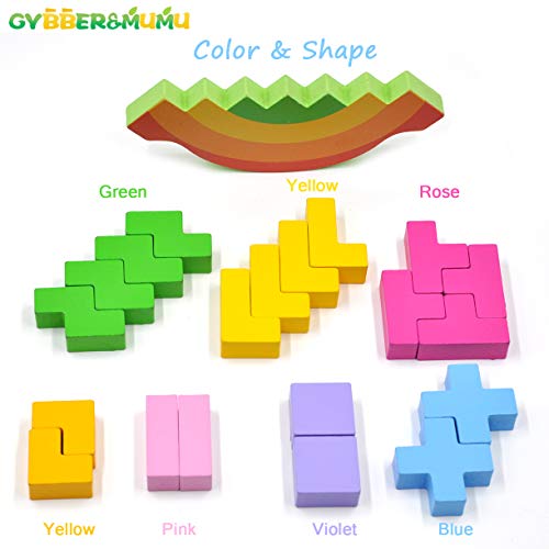 GYBBER&MUMU Colorful Wood Building Blocks Stacking Balance Game Toys Learning Educational Toys 21 Piece