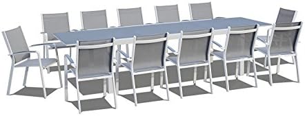 UrbanFurnishing.net - 13 Piece Extendable Modern Outdoor Patio Dining Set - Gray/White