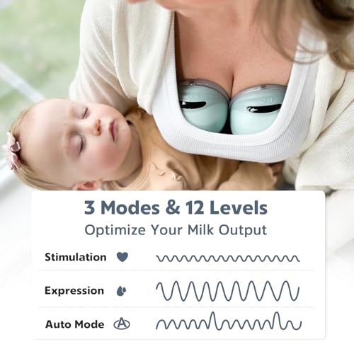 MomMed Wearable Breast Pump, S21 Portable Hands-Free Electric Breast Pump, Painless Breastfeeding Breast Pump Can Be Worn in-Bra, with 3 Mode & 12 Levels, Leak-Proof Design & Low Noise, 24mm Flange