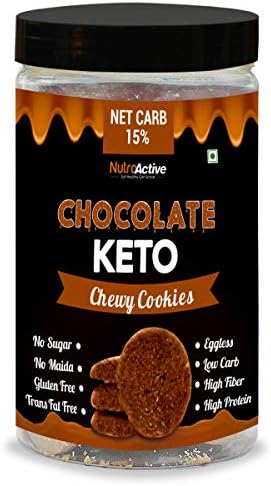 NutroActive Keto Chocolate Chewy Cookies (Net Carb 15%) Zero Sugar Gluten Free- 250 gm