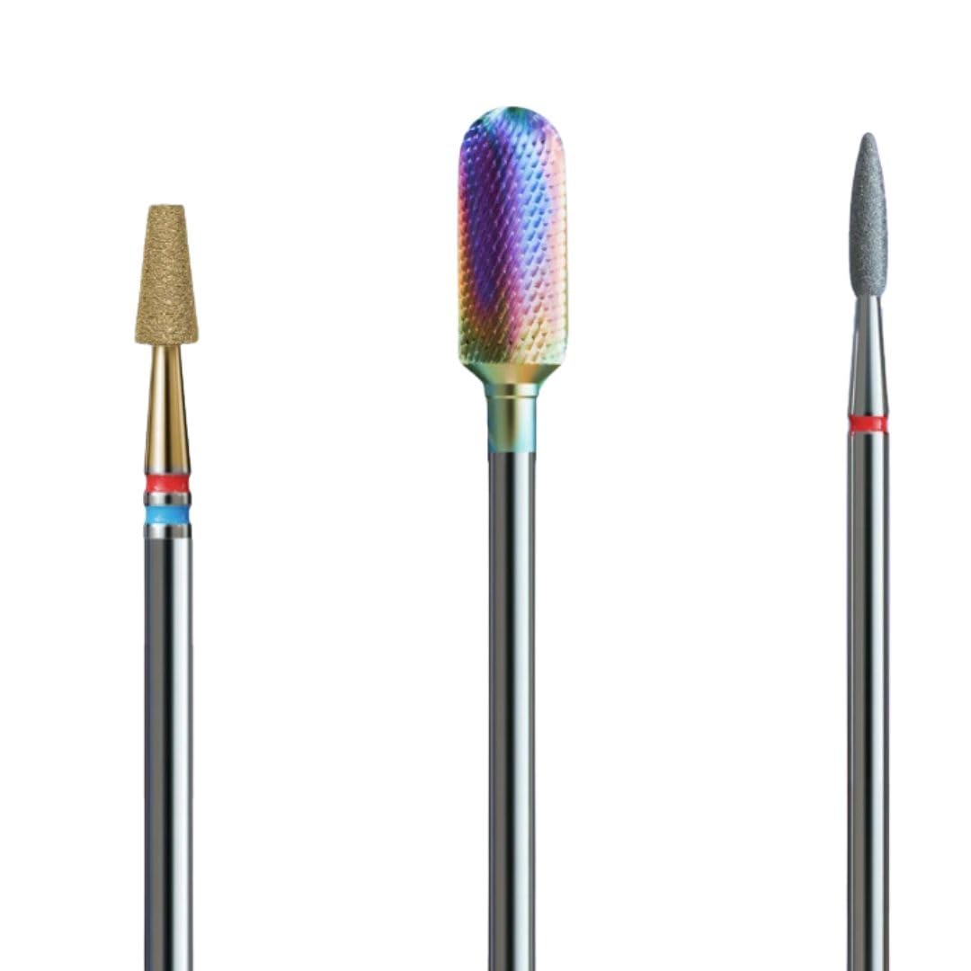 IQ NAILS RAINBOW Nails Nail Drill Bits Set - Set of 3 Manicure and Pedicure Drill Bits – Diamond Cuticle Drill Bits Set - Carbide Drill Bit for Hybrid, Gel, Acrylic Nails – Nail Accessories