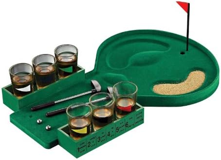 CKB Products Golf Drinking Game - Complete Set with 6 Shot Glasses - Green - 2 Mini Putters, 2 Balls, Flag - Real Sand Pit - Safety Tested - Gift Boxed - 9 3/4" × 12 5/8" × 1 7/8"