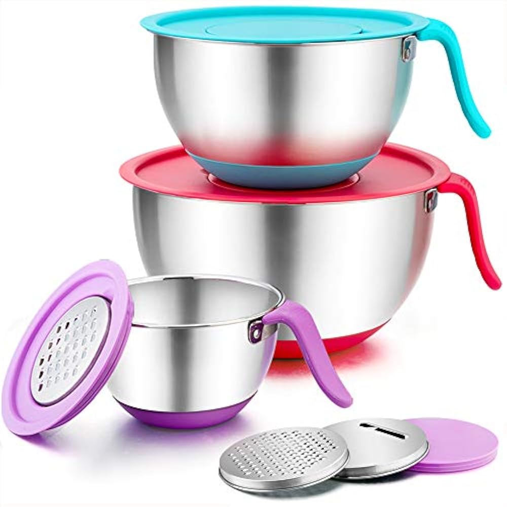 Mixing Bowls, 5/3 1.5 Qt, Stainless Steel Salad Metal With Lids