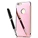 AMASELL Wallet Case for iPhone 6 Plus and iPhone 6s Plus, Luxury Electroplate Flip Leather and Clear View Window Mirror Case Cover for iPhone 5.5 inches, Rose Gold