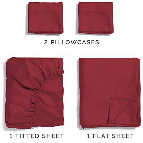 100 Cotton King Sheets Burgundy (4pc) Silky Smooth, Cooling 400 Thread