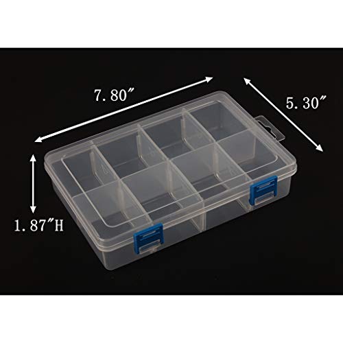 BangQiao Plastic Parts Storage case and Adjustable Divider Box for Hardware, Craft and Bead, 8 Grids, Clear