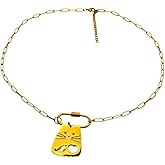 18K PVD Gold Stainless Steel Cat Pendant Necklace, Paperchain Link Chain, 45cm with 5cm Extension